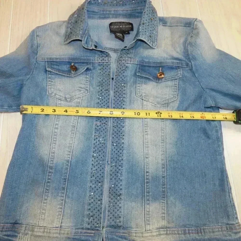 Live A Little Denim Jean Jacket Rhinestone Bling Size M NWT - Picture 8 of 9